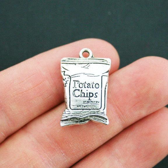 Potato Chips Antique Silver Tone Charms 3D - SC5228