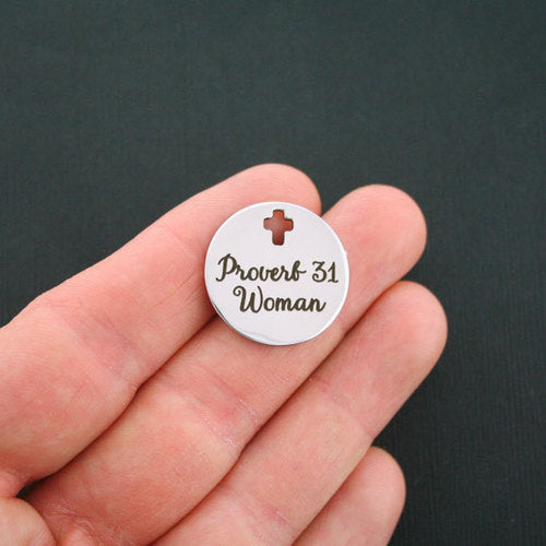 Proverb 31 Woman Stainless Steel Cross Charms - BFS023-0923