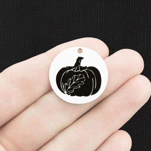 Pumpkin Stainless Steel 25mm Round Charms - BFS009-6357