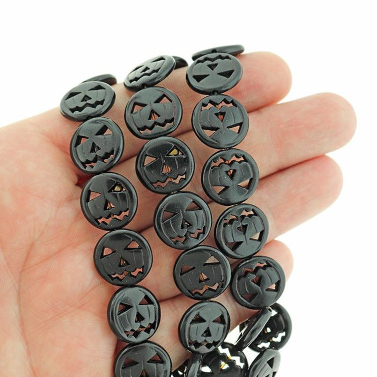 Pumpkin Synthetic Turquoise Beads 15mm x 3mm - Black - 1 Strand 26 Beads - BD222