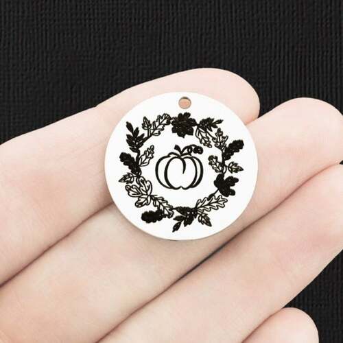 Pumpkin Wreath Stainless Steel 25mm Round Charms - BFS009-6580