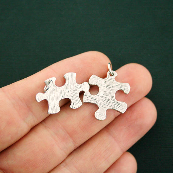 Puzzle Piece Ensemble de 2 breloques argentées antiques - SC7107