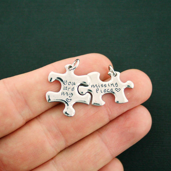 Puzzle Piece Ensemble de 2 breloques argentées antiques - SC7107