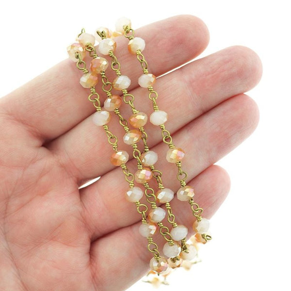 BULK Beaded Rosary Chain - 6mm Electroplated Gold Glass & Gold Tone Brass - Choose Your Length - 1 meter + - RC023