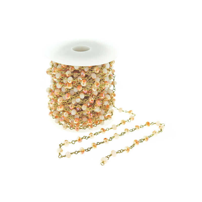 BULK Beaded Rosary Chain - 6mm Electroplated Gold Glass & Gold Tone Brass - Choose Your Length - 1 meter + - RC023