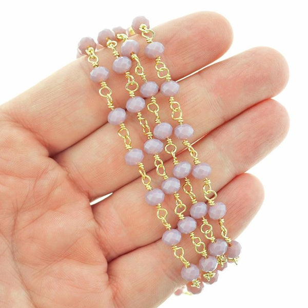 BULK Beaded Rosary Chain - 6mm Purple Glass & Gold Tone Brass - Choose Your Length - 1 meter + - RC024