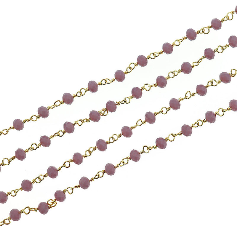BULK Beaded Chapelet - 6mm Purple Glass &amp; Gold Tone Brass - Choisissez votre longueur - 1 mètre + - RC024