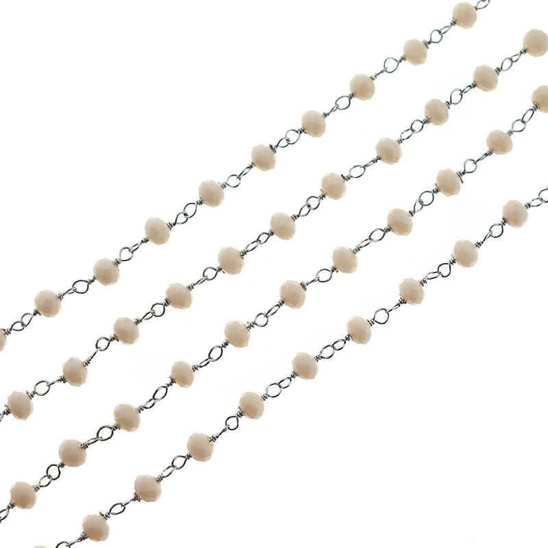 Chaîne de chapelet perlée BULK - 6 mm en verre blanc et laiton argenté - Choisissez votre longueur - 1 mètre + - RC025