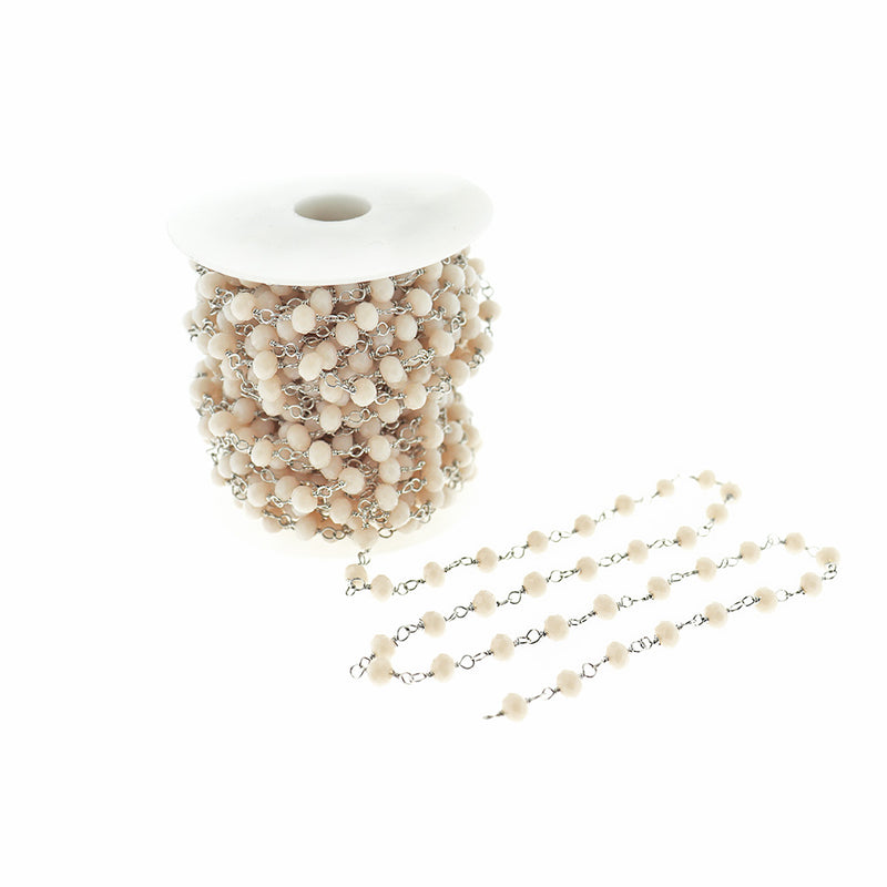 Chaîne de chapelet perlée BULK - 6 mm en verre blanc et laiton argenté - Choisissez votre longueur - 1 mètre + - RC025