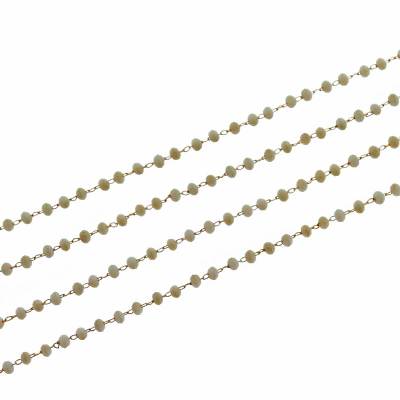 BULK Beaded Rosary Chain - 3mm Faceted Grey Glass & Gold Tone Brass - Choose Your Length - 1 meter + - RC026
