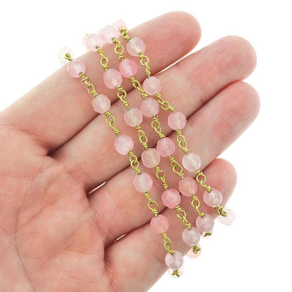 BULK Beaded Rosary Chain - 6mm Natural Rose Quartz & Gold Tone Brass - Choose Your Length - 1 meter + - RC028