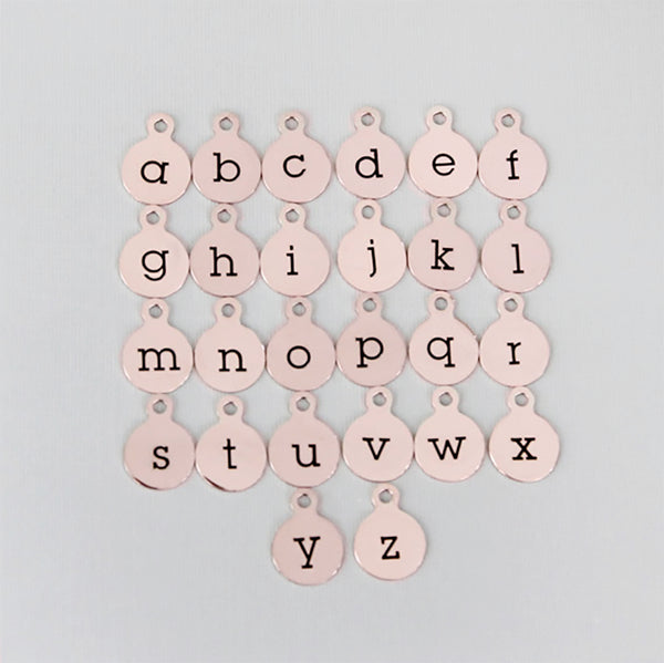 Rose Gold Stainless Steel Letter Charms - Choose Your Initial & Quantity - Lowercase Alphabet - 13mm With Loop - ALPHA1400BFSROGOLD-IND