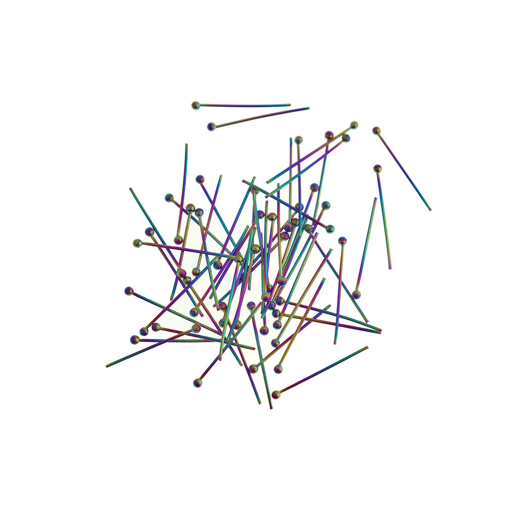 Rainbow Electroplated Stainless Steel Ball Head Pins - 20mm - 50 Pieces - PIN038