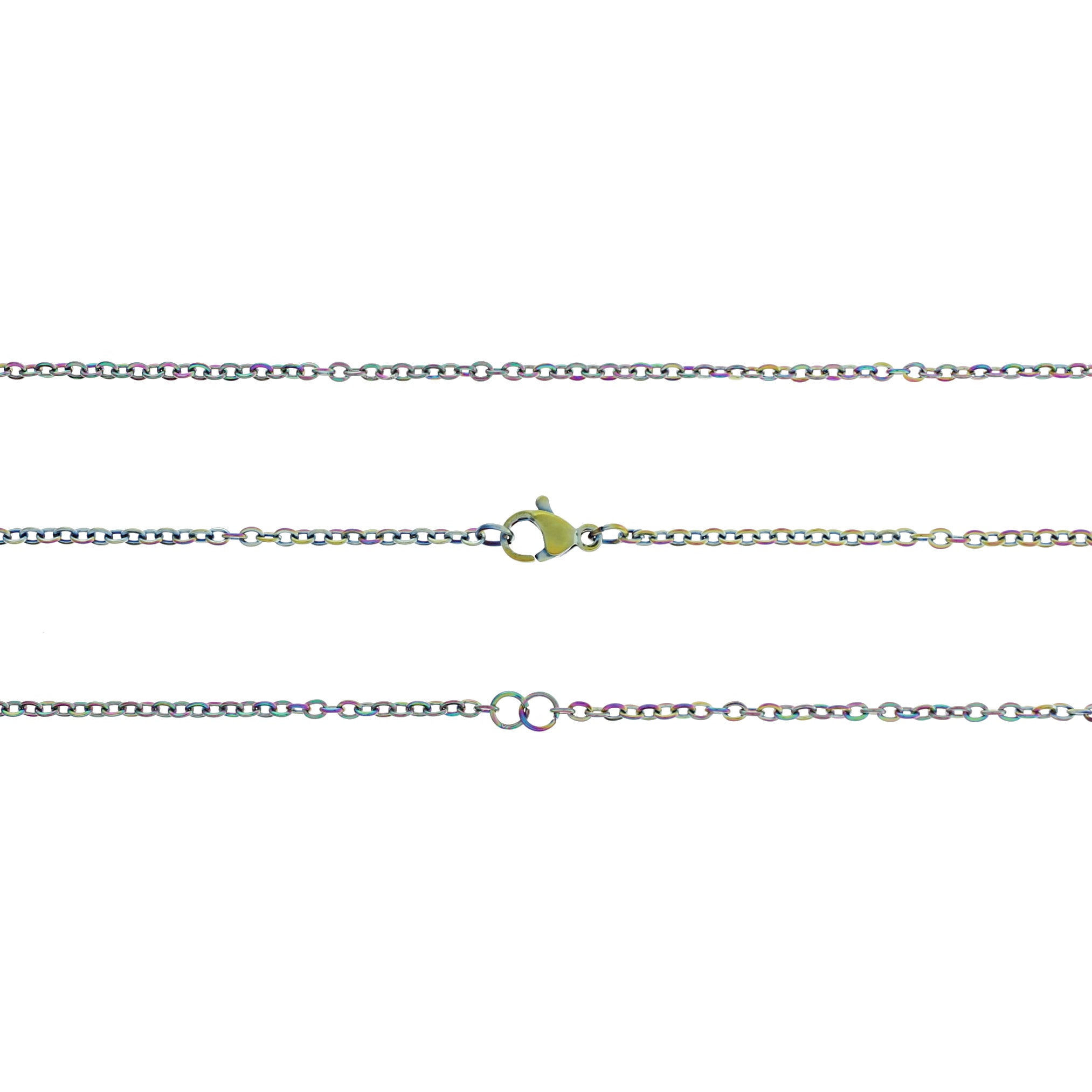 Rainbow Electroplated Stainless Steel Curb Connector Chain Necklace 16"- 2mm - Choose Your Quantity!