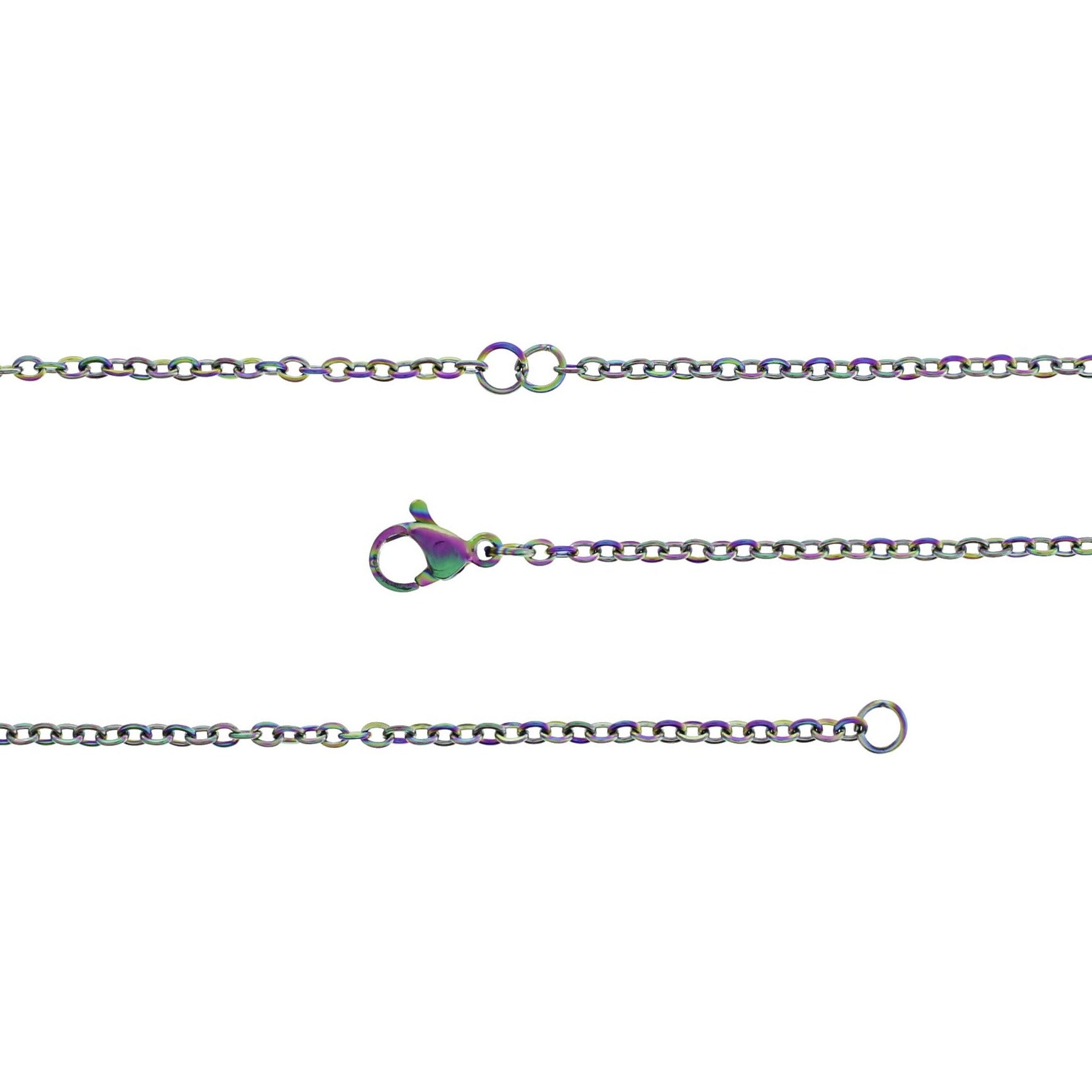 Rainbow Electroplated Stainless Steel Curb Connector Chain Necklace 16"- 2mm - Choose Your Quantity!