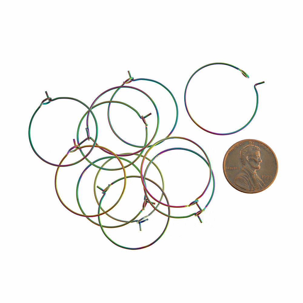 Fils de boucle d'oreille en acier inoxydable galvanisé arc-en-ciel - Cerceaux à breloques de vin - 25 mm - 10 pièces - FD926