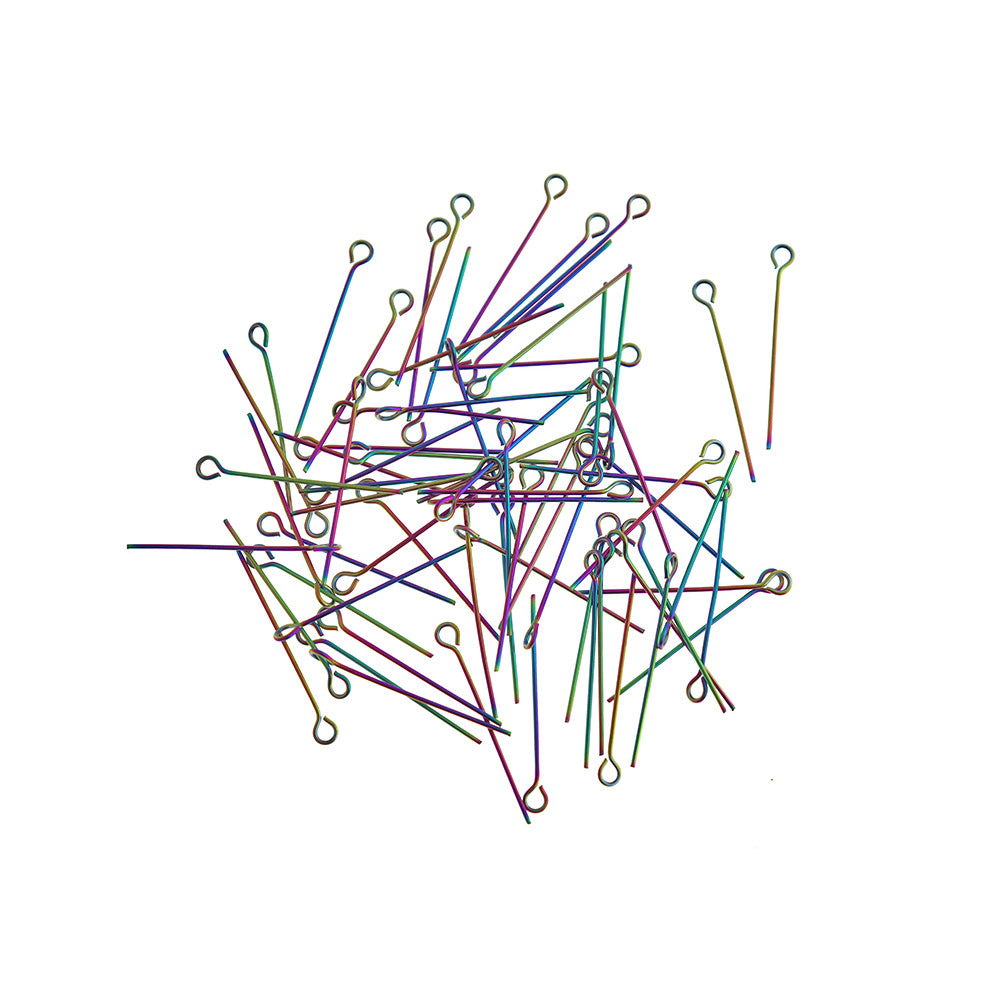 Rainbow Electroplated Stainless Steel Eye Pins - 25mm - 10 Pieces - PIN029