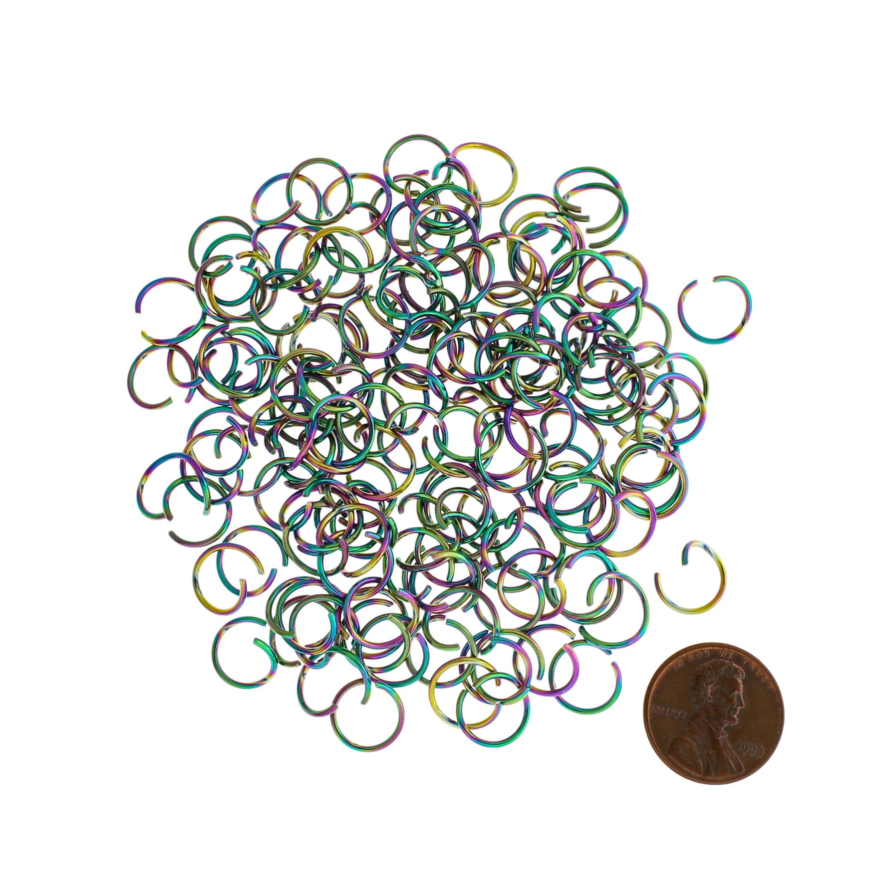 Anneaux de jonction en acier inoxydable galvanisé arc-en-ciel 10 mm x 1 mm - Calibre 18 ouvert - 20 anneaux - SS068