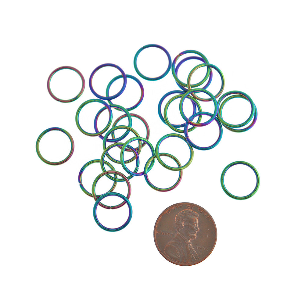 Rainbow Electroplated Stainless Steel Jump Rings 12mm x 1mm - Open 18 Gauge - 50 Rings - SS111