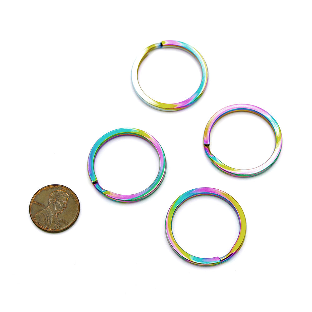 Rainbow Electroplated Stainless Steel Key Rings - 30mm - 5 Pieces - Z1641