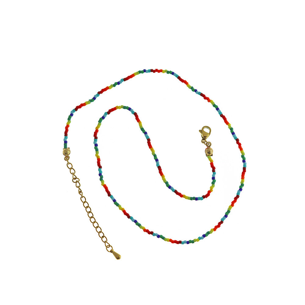Collier de perles de rocaille arc-en-ciel 16" Plus Extender - 1,3 mm - 1 collier - N331