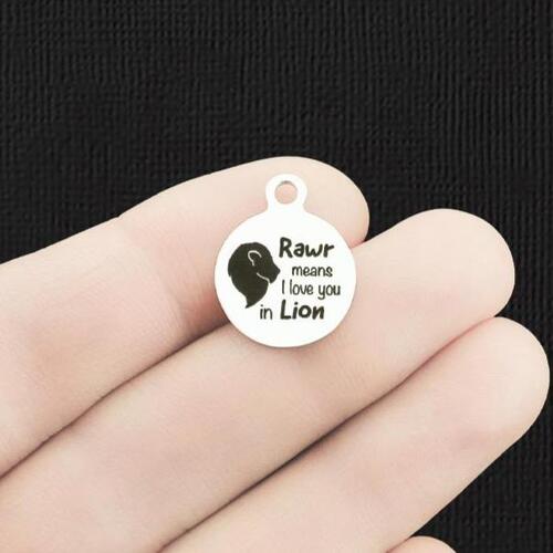 Rawr Stainless Steel Small Round Charms - means I love you in Lion - BFS002-6093
