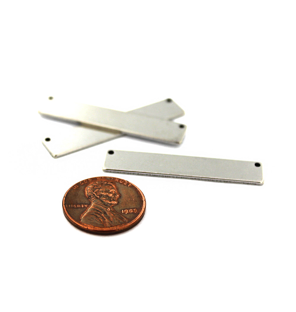 Rectangle Connector Stamping Blanks - Silver Tone Stainless Steel - 39mm x 8mm - 4 Tags - FD742