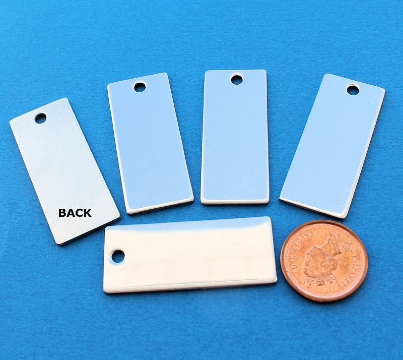 Rectangle Stamping Blanks - Stainless Steel - 16mm x 38mm - 5 Tags - MT114