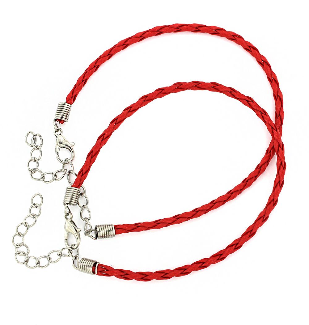Red Wax Cord Bracelets 8" Plus Extender - 3mm - 4 Bracelets - N343