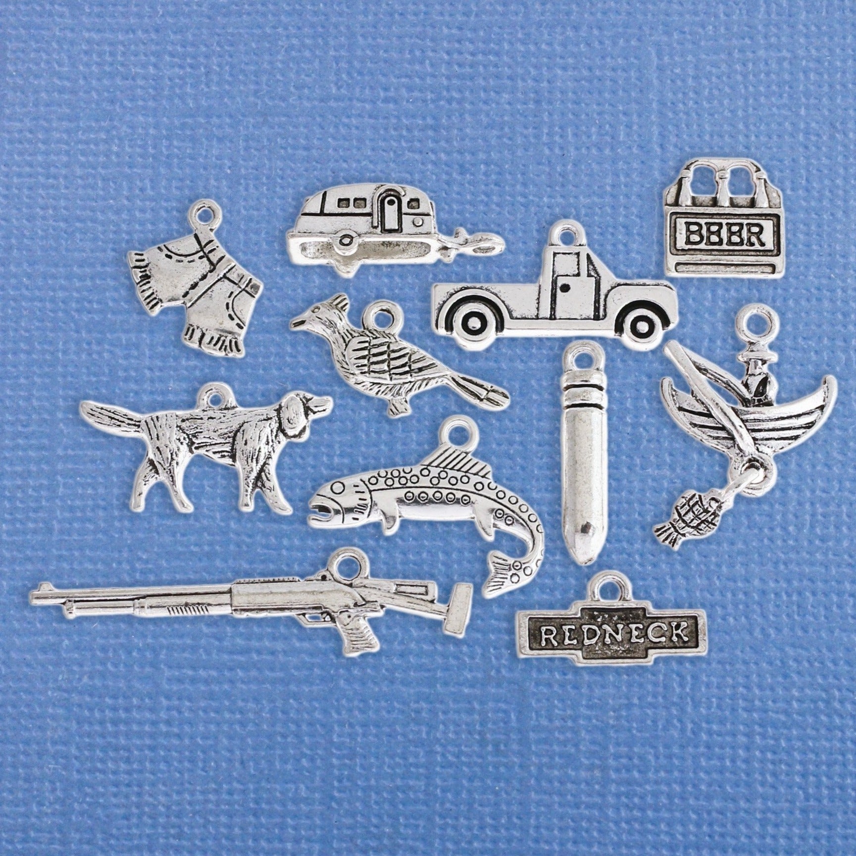 Redneck Charm Collection Antique Silver Tone 11 Different Charms - COL152