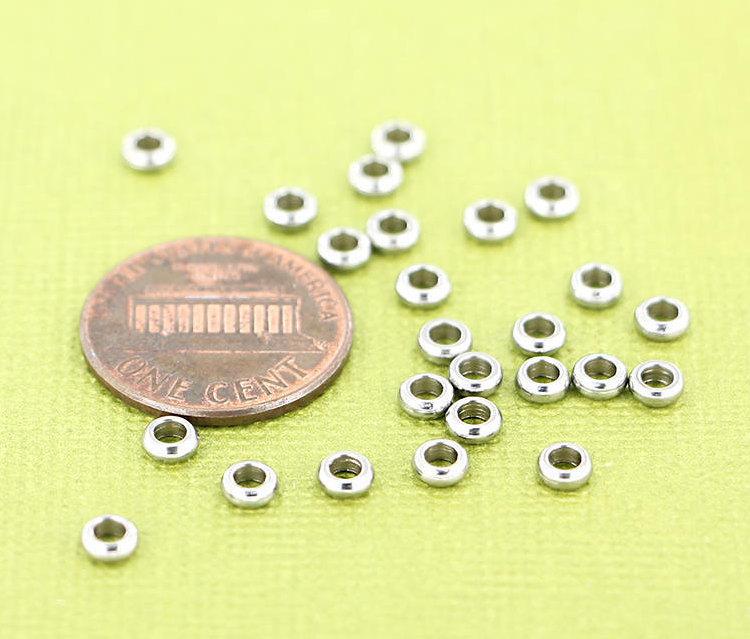 Ring Spacer Beads 4mm x 1.5mm - Silver Stainless Steel - 25 Beads - FD526