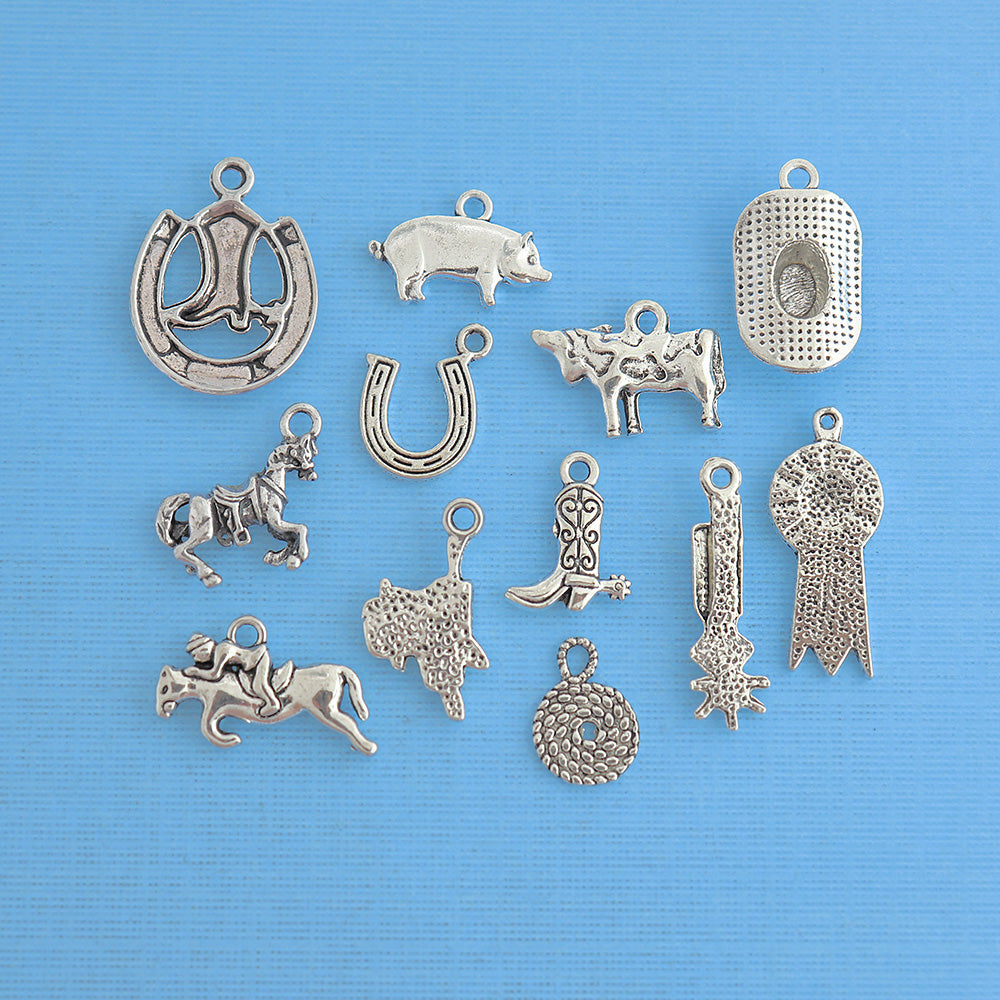Rodeo Charm Collection Antique Silver Tone 12 Different Charms - COL144