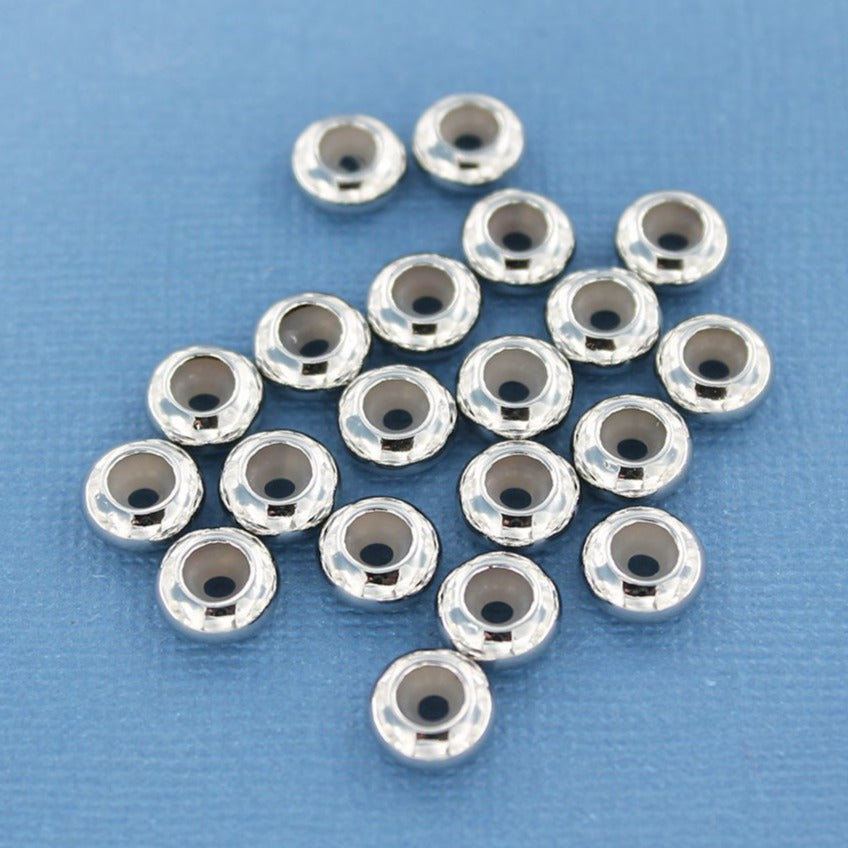 Rondelle Brass Rubber Stopper Beads 8mm x 4mm - Silver Tone - 4 Beads - BR070