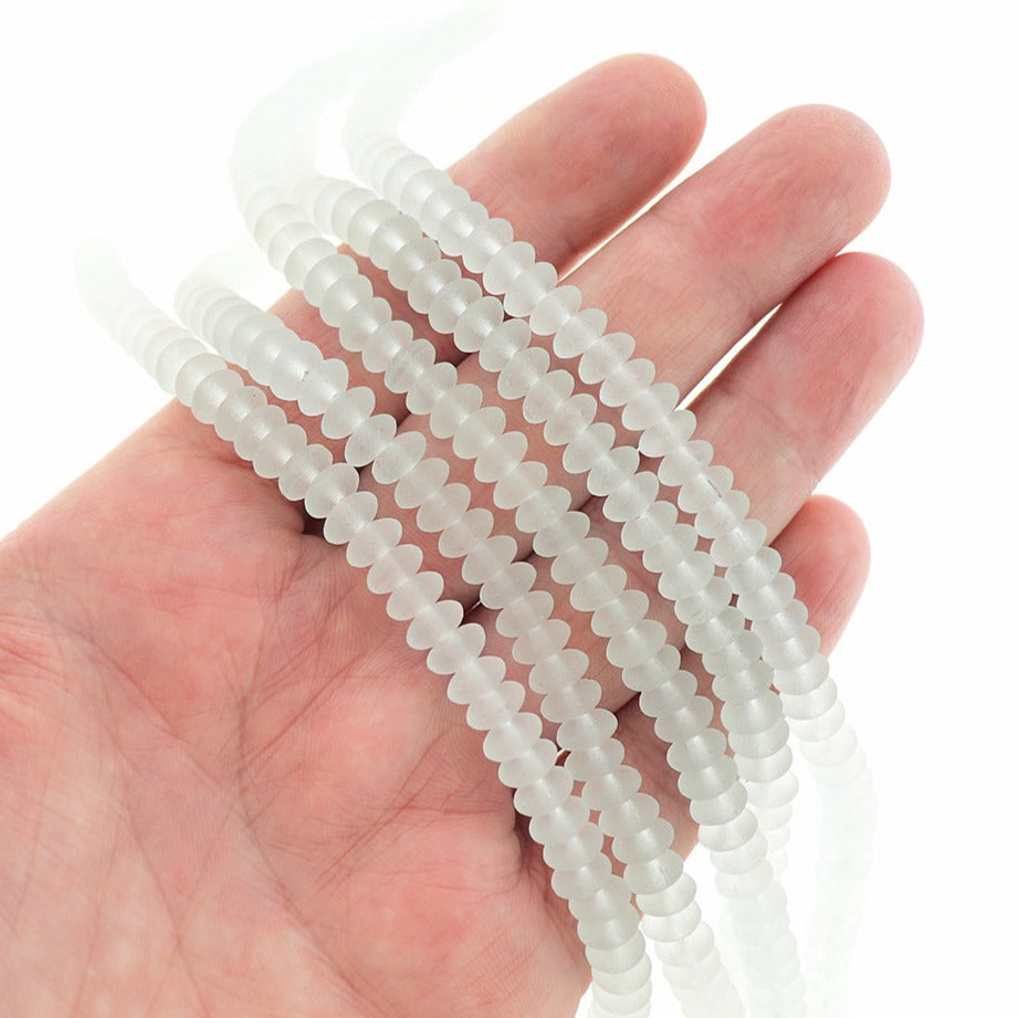 Perles de verre de mer de culture Rondelle 6 mm x 4 mm - Blanc givré - 1 rang 58 perles - U140