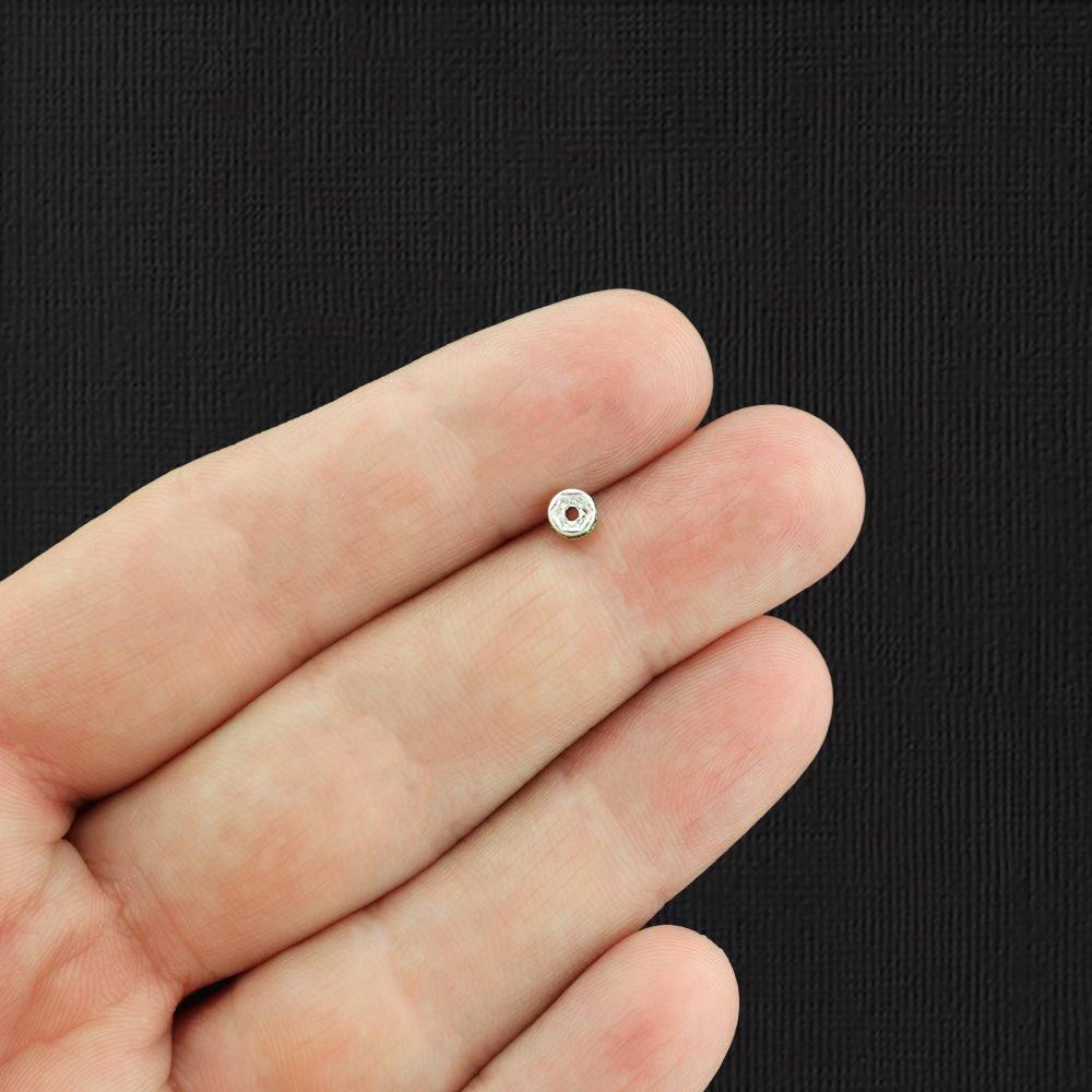 Rondelle Spacer Beads 4mm x 2.1mm - Ton argenté avec strass verts incrustés - 25 Perles - SC6108