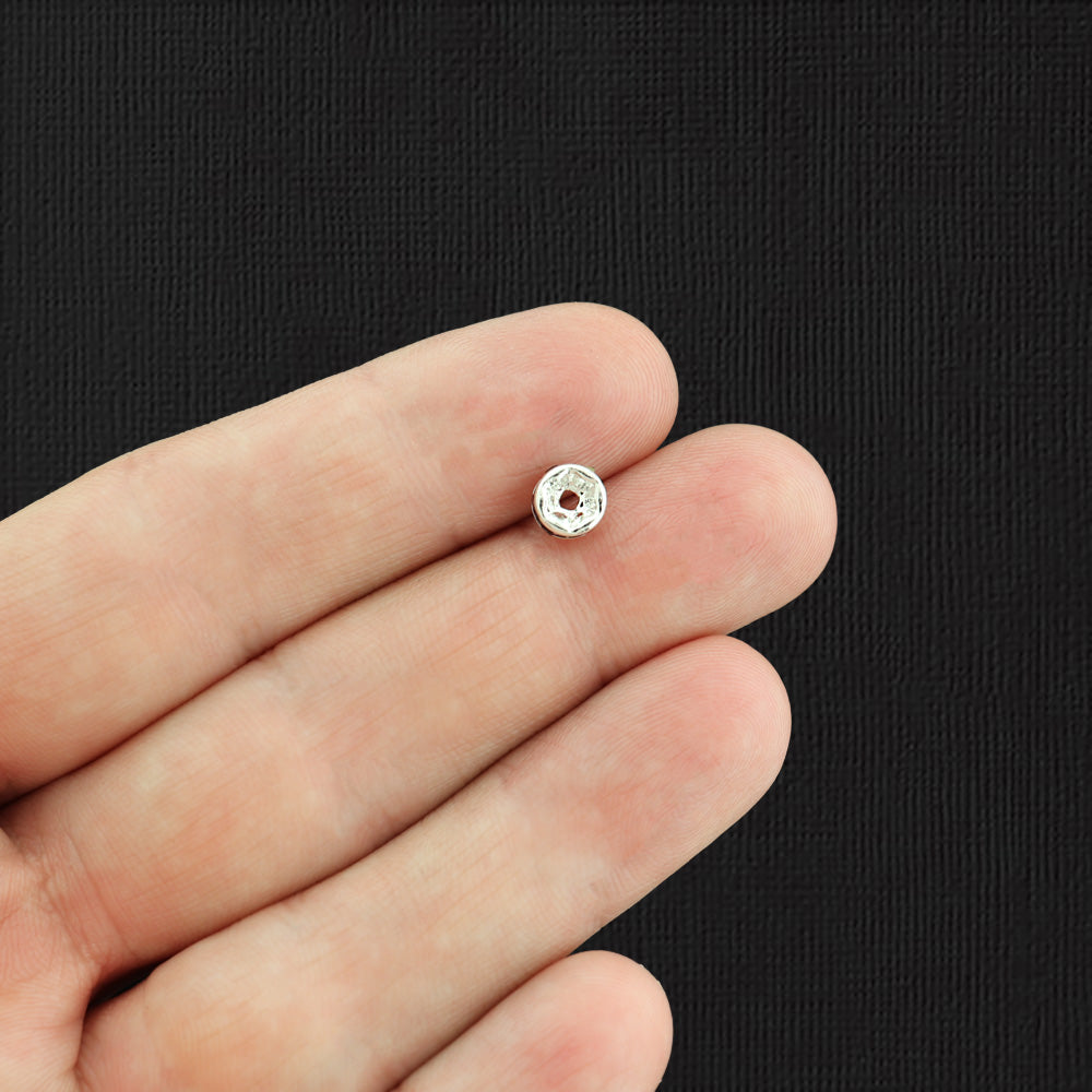 Rondelle Spacer Beads 6mm x 2.7mm - Ton argenté avec strass violets incrustés - 50 Perles - SC6268