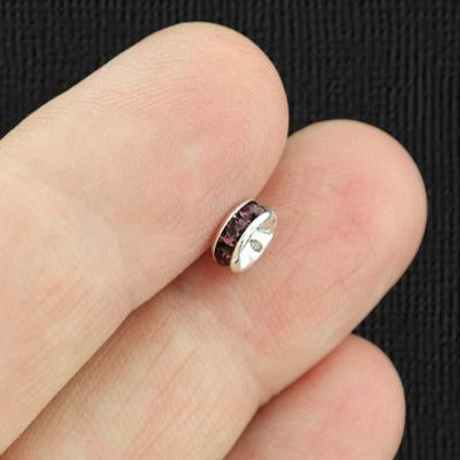 Rondelle Spacer Beads 6mm x 2.7mm - Ton argenté avec strass violets incrustés - 50 Perles - SC6268