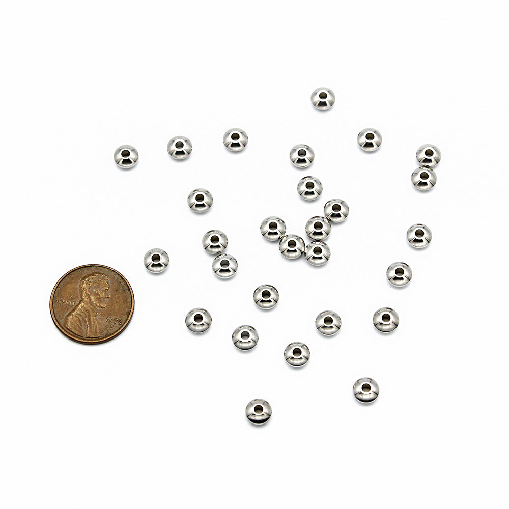 Rondelle Stainless Steel Spacer Beads 6mm x 3mm - Silver Tone - 15 Beads - FD971