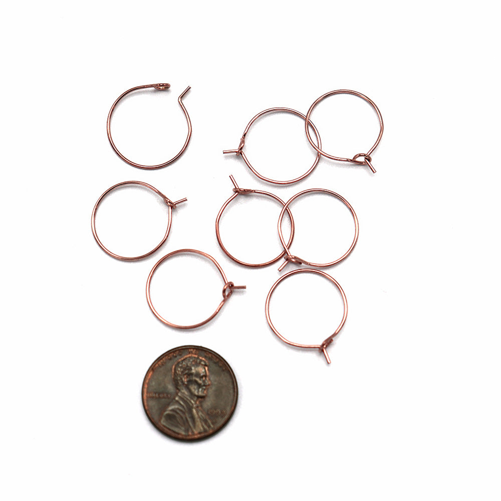Rose Gold Stainless Steel Earring Wires - Wine Charms Hoops - 16mm - 10 Pieces - FD943