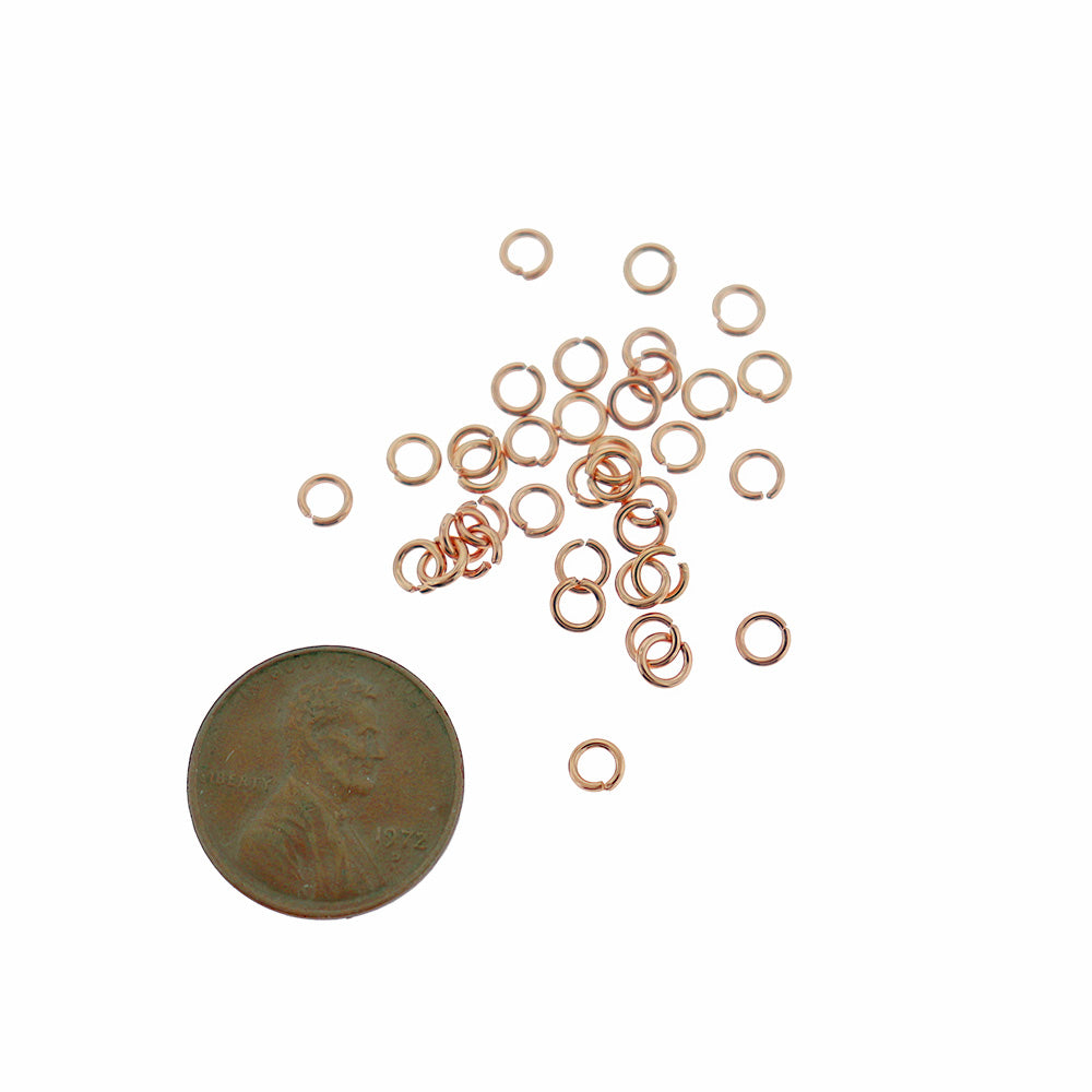 Anneaux de jonction en acier inoxydable or rose 4 mm x 0,8 mm - Calibre 20 ouvert - 25 anneaux - SS082