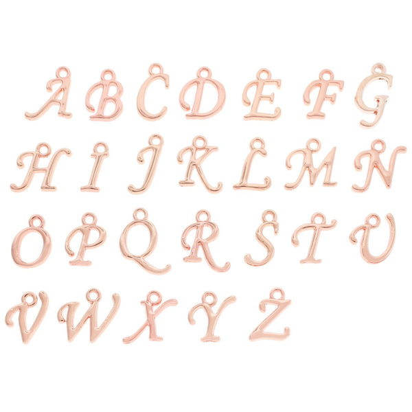 6 Alphabet Cursive Letter Rose Gold Tone Charms - Choose Your Letter - ALPHA2000 - IND