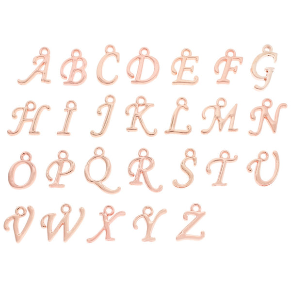 26 Alphabet Cursive Letter Rose Gold Tone Charms - 1 Set - ALPHA2000