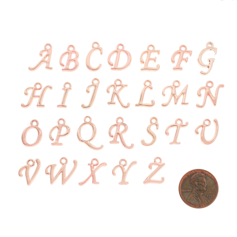 26 Alphabet Cursive Letter Rose Gold Tone Charms - 1 Set - ALPHA2000