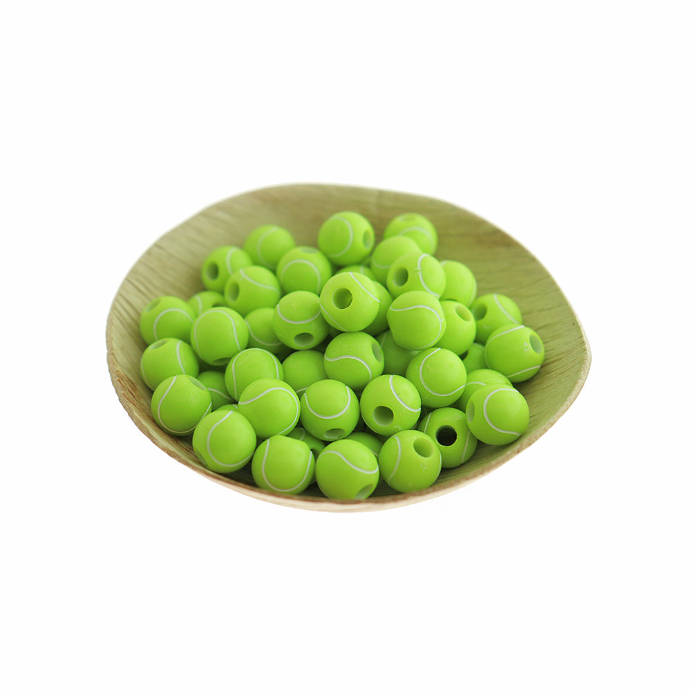 Round Acrylic Beads 10mm - Tennis Ball - 25 Beads - BD1262