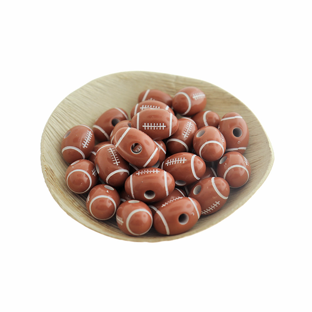 Round Acrylic Beads 12mm - Football - 20 Beads - BD2279