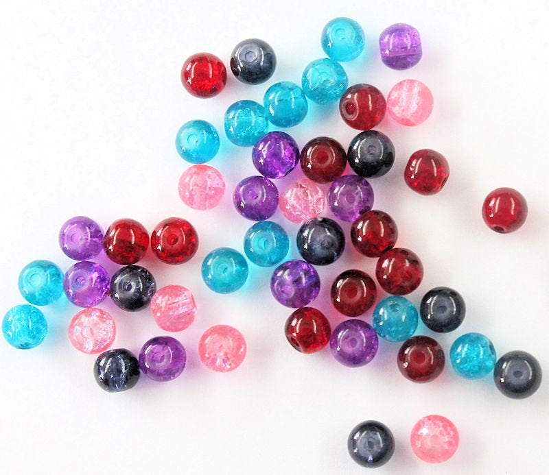 Round Crackle Glass Beads 6mm - Assorted Colors - 200 Beads - BD448