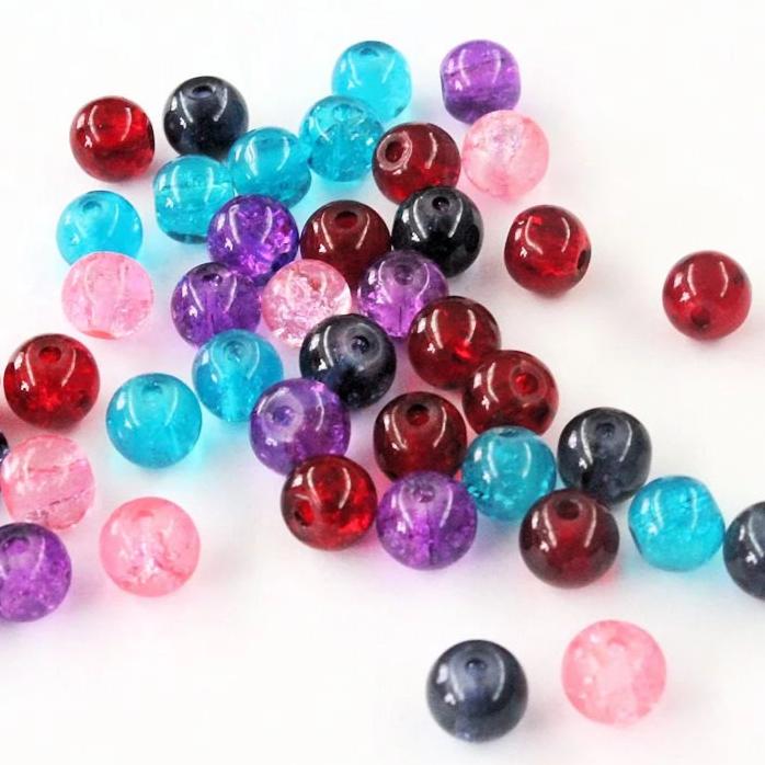 Round Crackle Glass Beads 6mm - Assorted Colors - 200 Beads - BD448