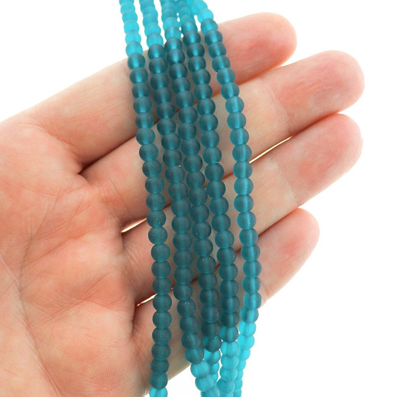 Round Cultured Sea Glass Beads 4mm - Frosted - 1 Strand 48 Beads - Choose Your Color!