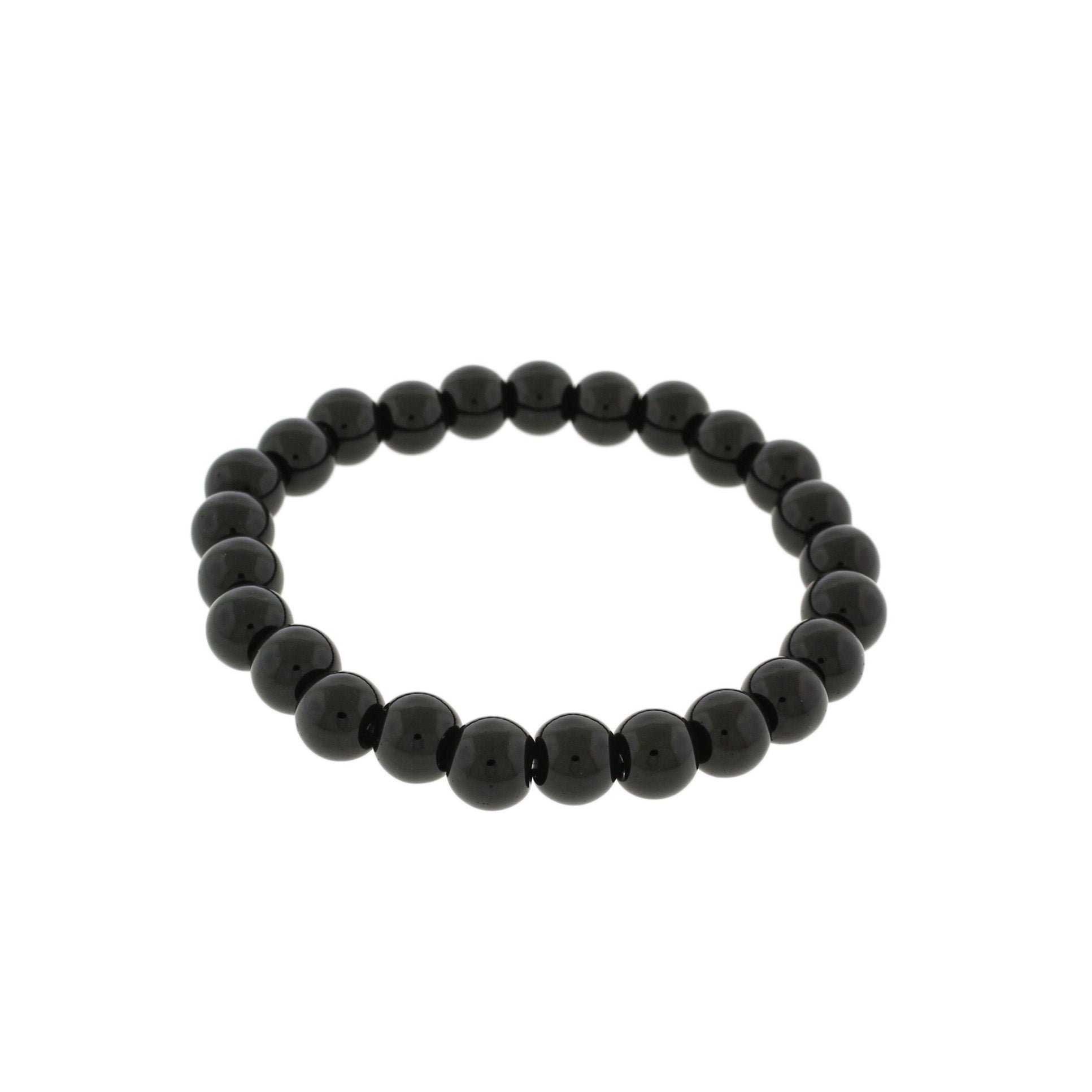 Round Glass Bead Bracelet - 58mm - Polished Black - 1 Bracelet - BB045