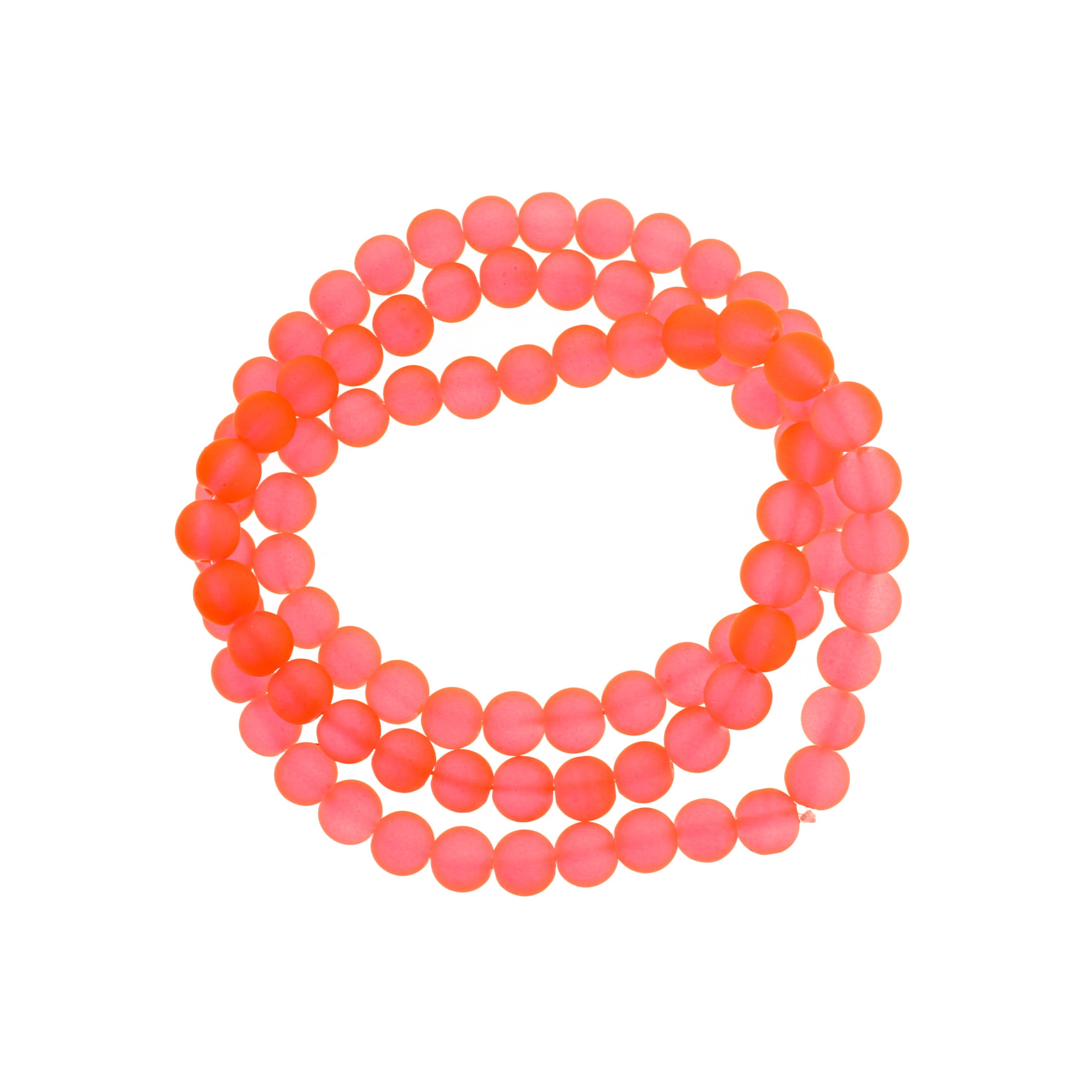 Round Glass Beads 10mm - Frosted Bright Orange - 1 Strand 88 Beads - BD2576